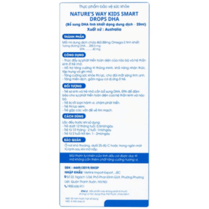 Siro Kids Smart Drops DHA Nature's Way hỗ trợ bổ sung DHA tinh khiết giúp phát triển trí não, thị giác và tăng miễn dịch cho trẻ từ 1 tháng tuổi.