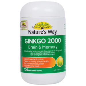Viên uống bổ não Nature's Way Ginkgo 2000 Brain & Memory chiết xuất bạch quả hàm lượng cao 2000mg hỗ trợ tăng cường trí nhớ, chức năng nhận thức và tuần hoàn máu não.