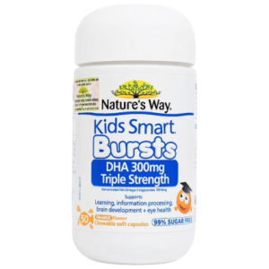 Viên nhai Kids Smart Bursts DHA 300mg Nature's Way bổ sung hàm lượng cao DHA hỗ trợ phát triển trí não, thị lực, tăng cường trí thông minh và khả năng ghi nhớ cho trẻ từ 1 tuổi.