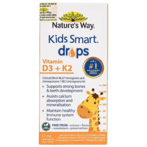 Siro Kids Smart Drops Vitamin D3 + K2 Nature's Way bổ sung D3 Organic và K2 tự nhiên hỗ trợ phát triển xương răng chắc khỏe và tăng miễn dịch cho trẻ sơ sinh.
