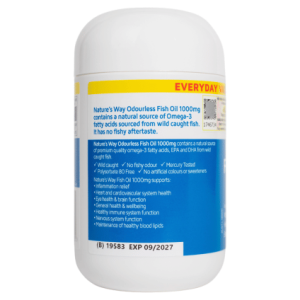 Dầu cá không mùi Nature's Way Fish Oil 1000mg bổ sung DHA, EPA hỗ trợ phát triển trí não, tăng thị lực, bảo vệ tim mạch và cải thiện sức khỏe tổng thể.